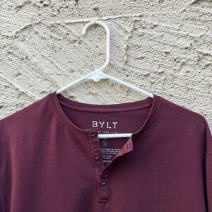 BYLT Drop Cut Maroon Long Sleeve Henley Lux Medium